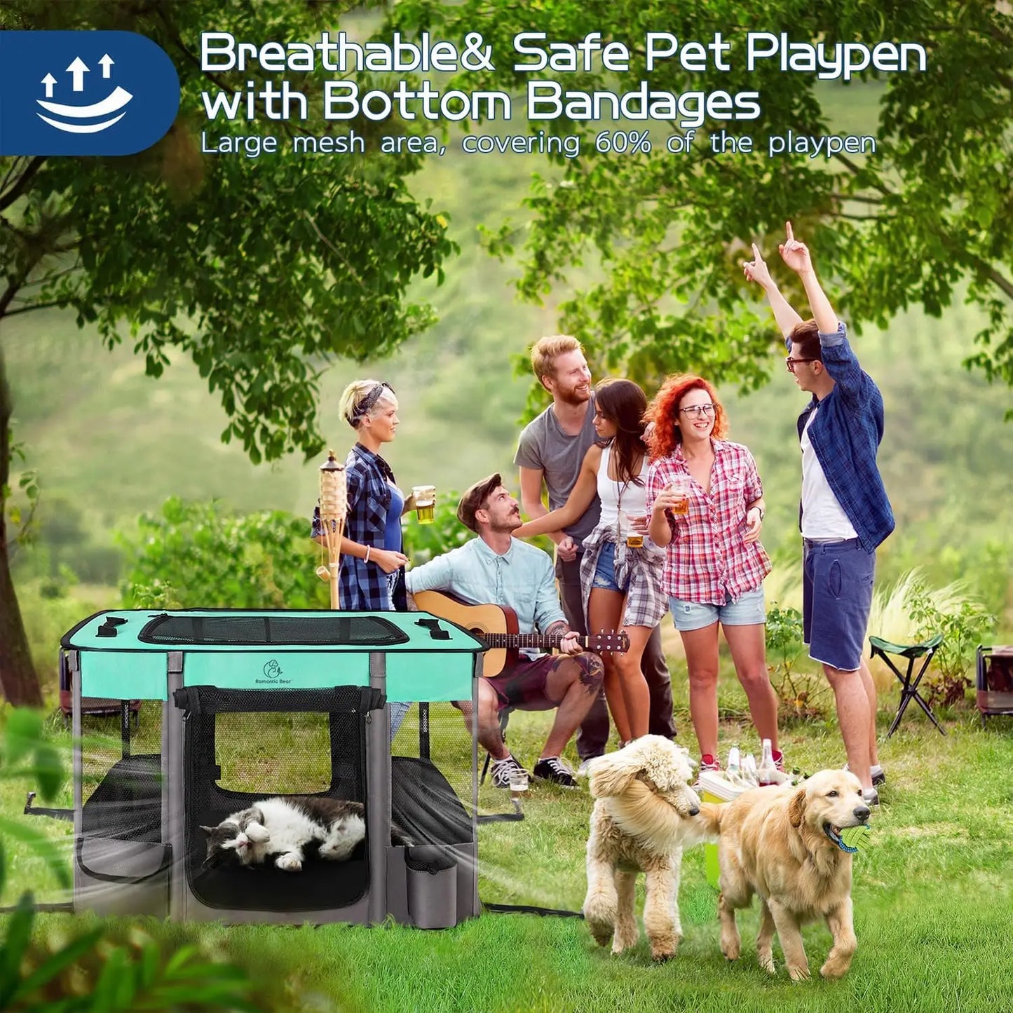Foldable Dog Cat Playpen, Portable Exercise Kennel Tent with Water-Resistant Cover for Indoor Outdoor Travel Camping Small Pets
