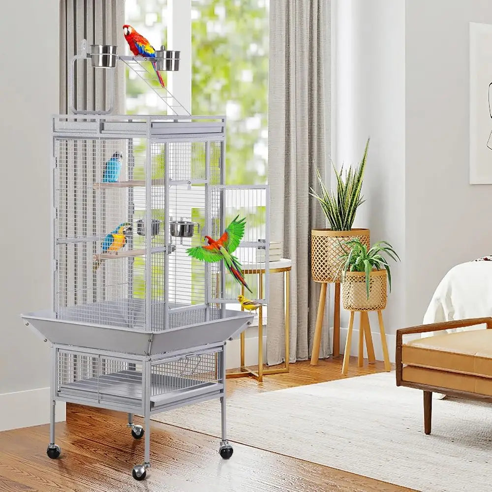 61-inch Large Parrot Cockatiel Bird Cages with Wrought Iron Play Top, Aviary with Rolling Stand or Sun ParaConure Lovebird Budgi