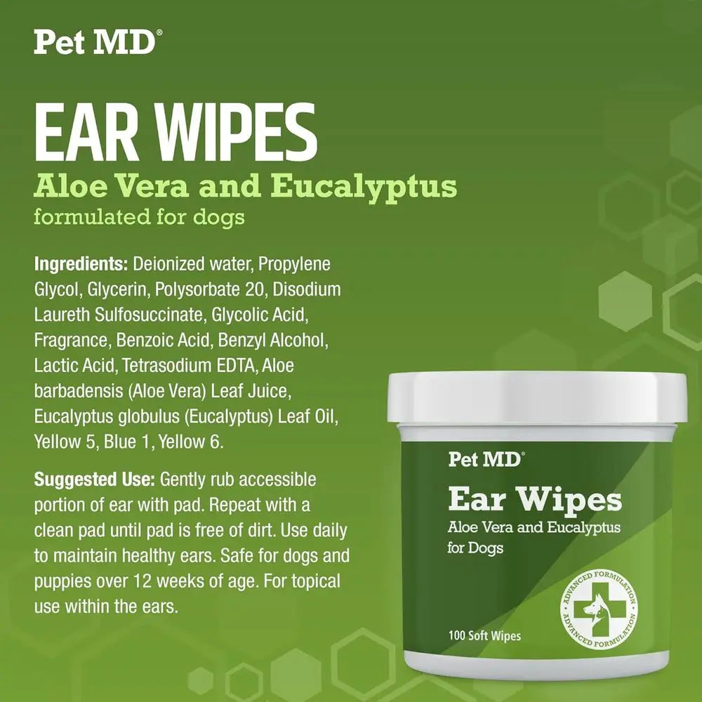 Dog Ear Cleaning Wipes – Otic Clear Dogs, Soothing Ear Care with Aloe Vera & Eucalyptus, Regular Wipes, 100 Count