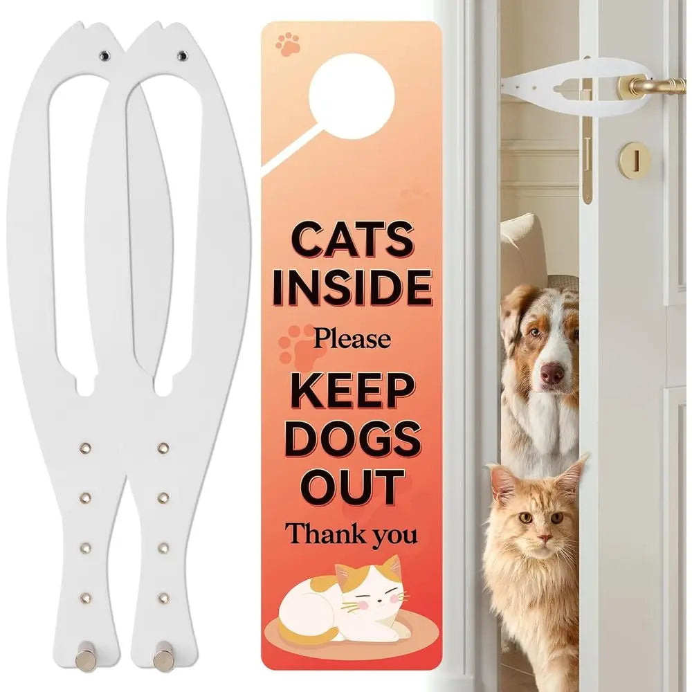 2 Pcs Cat Pet Door to Keep Dog Out of Litter Box and Food, Door Protector with 5 Adjustable Size Straps 2.5-6 Wide, No Measuring
