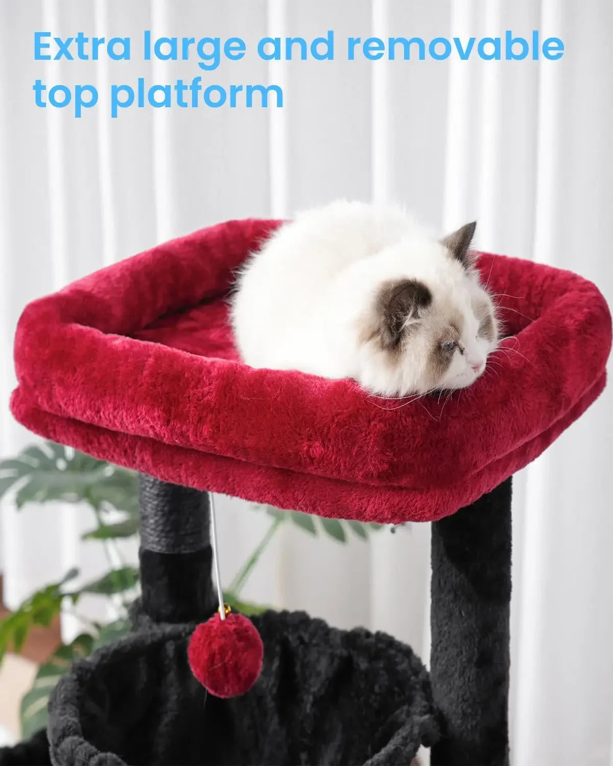 Cat Tree for Indoor Cats, Large Padded Bed, Cozy Condo, Hammocks, Scratching Posts, Black and Red