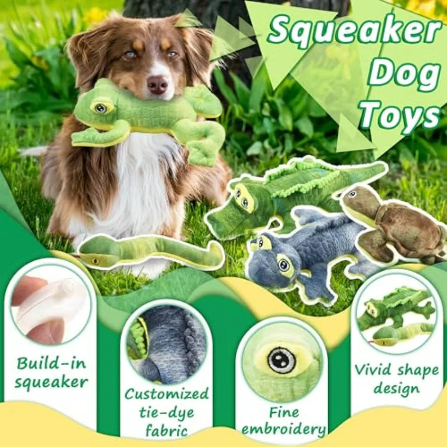 Stuffed Animal Dog Toys, 5 Pack Tough Squeaky Dog Toys, Plush Toys Assortment, Great Value Pet Toys Bundle, Woodland Series Che