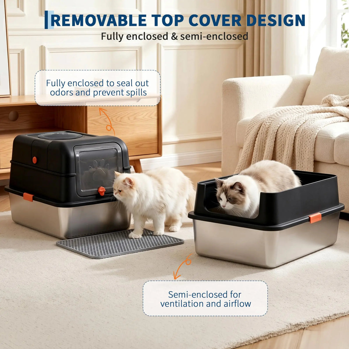 Studyset Enclosed Stainless Steel Cat Litter Box With Lid