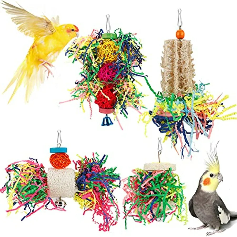 Bird Shredding Foraging Toys Parakeet Toy Chewing Hanging Toy Shredded Paper Bird Cage Accessories Bird Rope Perch for Conure C