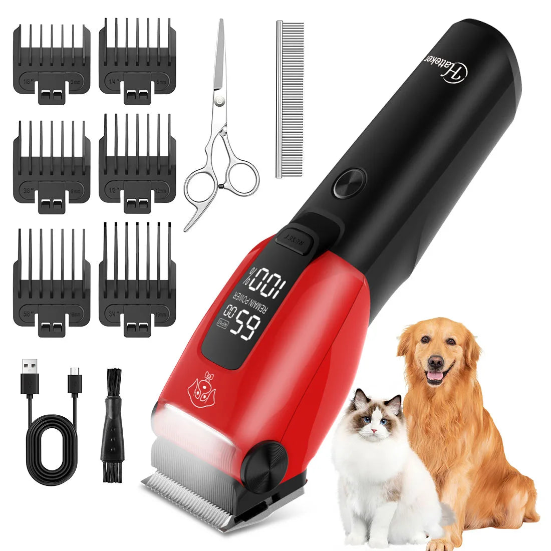 Hatteker Pet Clipper Professional Dog Hair Trimmer Cat Grooming Shaver Charged Electric Pet Cutting Machine for Small Big animal