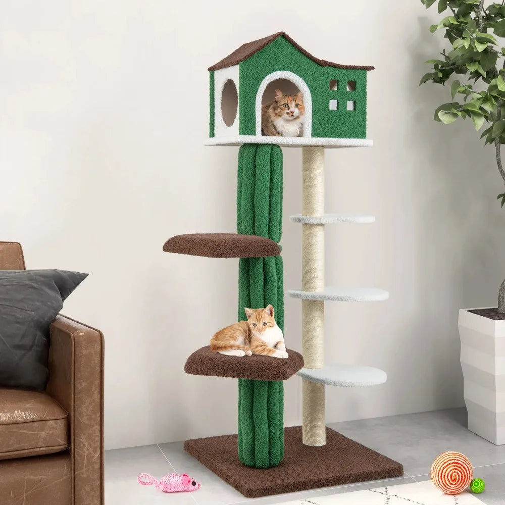 Cat Tree Tower With Sisal Scratching Posts And Plush Fabric