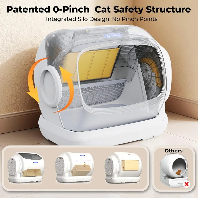 Robotail Self-Cleaning Cat Litter Box,106L XXXL Extra-Large Space Automatic Cat Litter Box for Large Cats,Open Top Automatic Cat