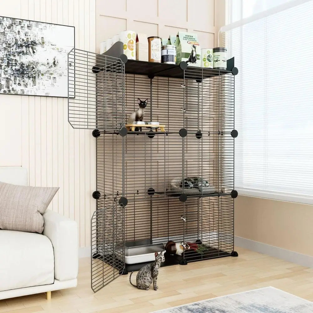 2-Tier Indoor Cat Cage, Spacious Wire Kennel for 1-2 Cats, DIY Playpen and Crate