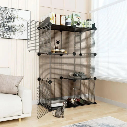 2-Tier Indoor Cat Cage, Spacious Wire Kennel for 1-2 Cats, DIY Playpen and Crate