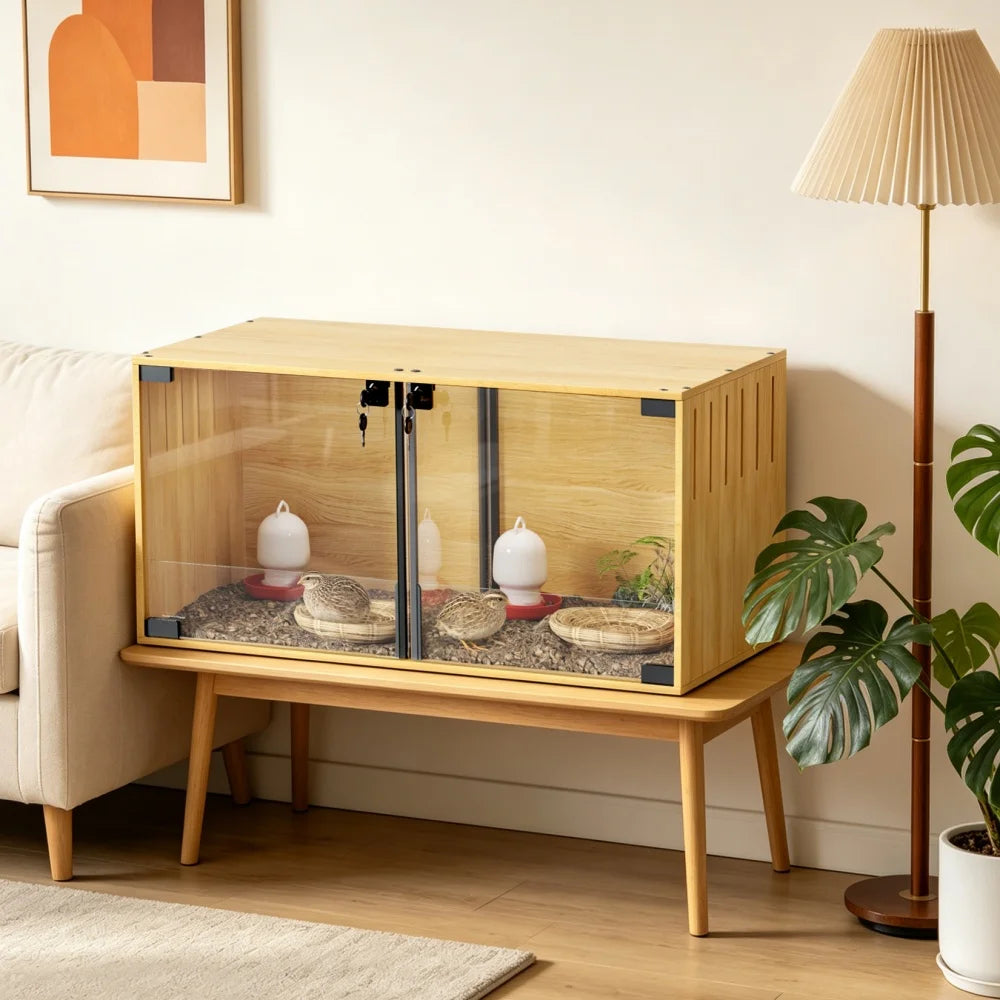 Wooden Hamster Cage With Dual Doors And Divider
