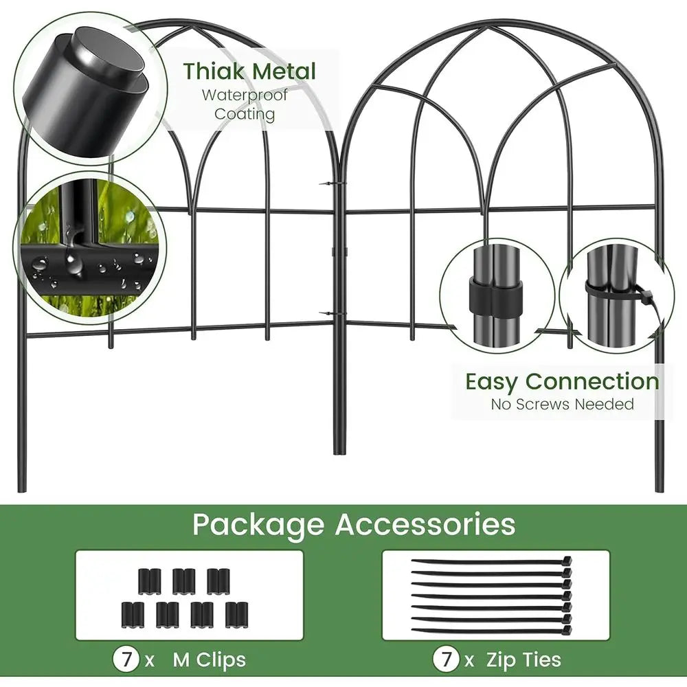 Arched Garden Fence, 16.5 in No Dig Black Metal Border | Recycled Material Certified to GRS; 6 Arched Panels Create Decorative B