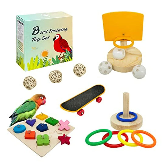 Bird Toys, Parrot Training Toys for Lovebird, Five-Types Parakeet Toys Sets for Conure, Cockatiel, 12 PCS Parrot Intelligence T