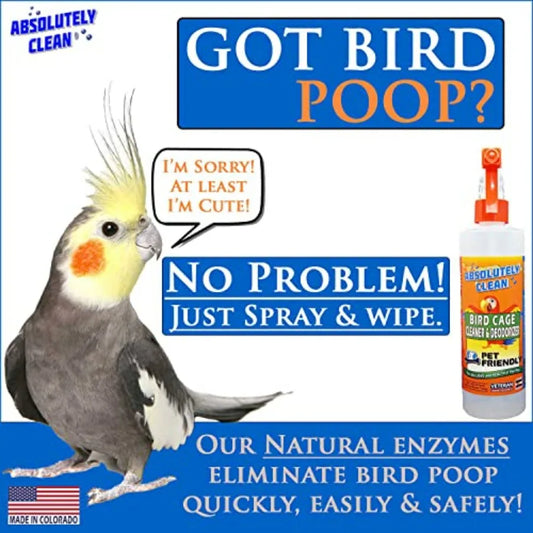 Absolutely Clean Amazing Bird Cage Cleaner and Deodorizer - Just Spray/Wipe - Safely and Easily Removes Bird Messes Quickly and