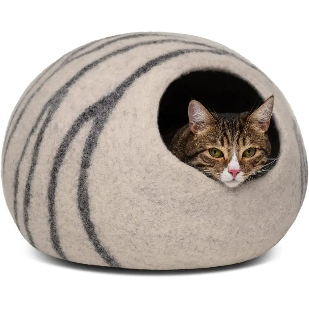 Premium Merino Wool Cat Bed for Indoor Cats, Light Gray, Medium