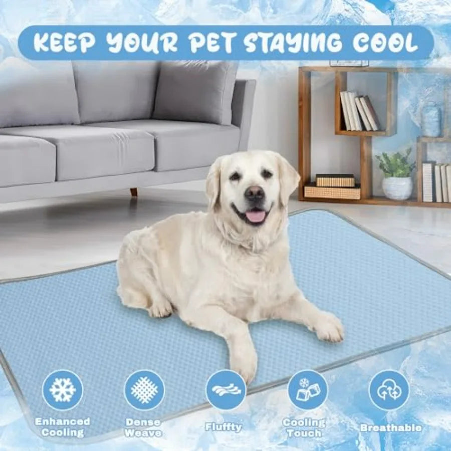 Summer Dog Cooling Mat Washable Ice Silk Self Cool Pad for Small Medium Large Dogs and Cats, Pet Sleeping Pad for Crate, Bed, I