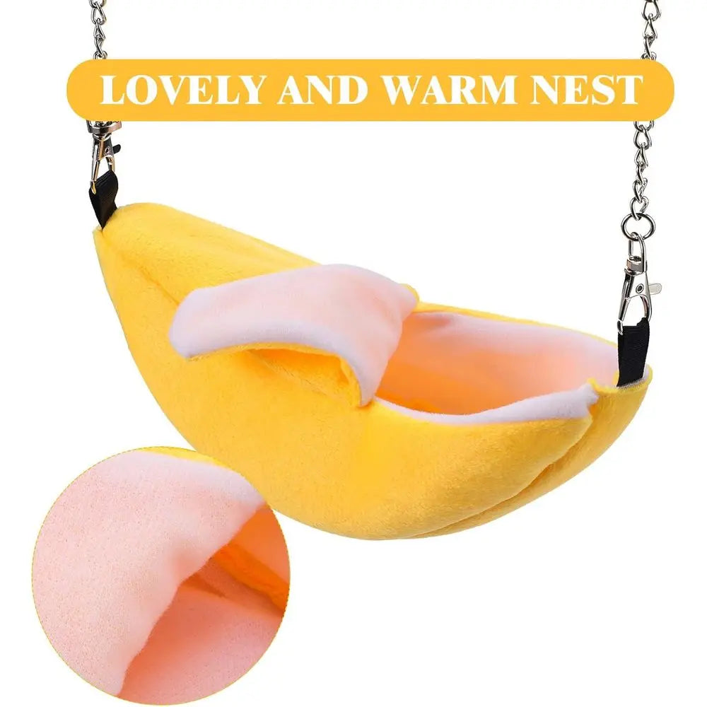 2 Pcs Hammock Sot Bed Small Pet Animals Hamster Hanging House Cage Nest or Guinea Pig Rat Chinchilla Sleep and Play, Banana and