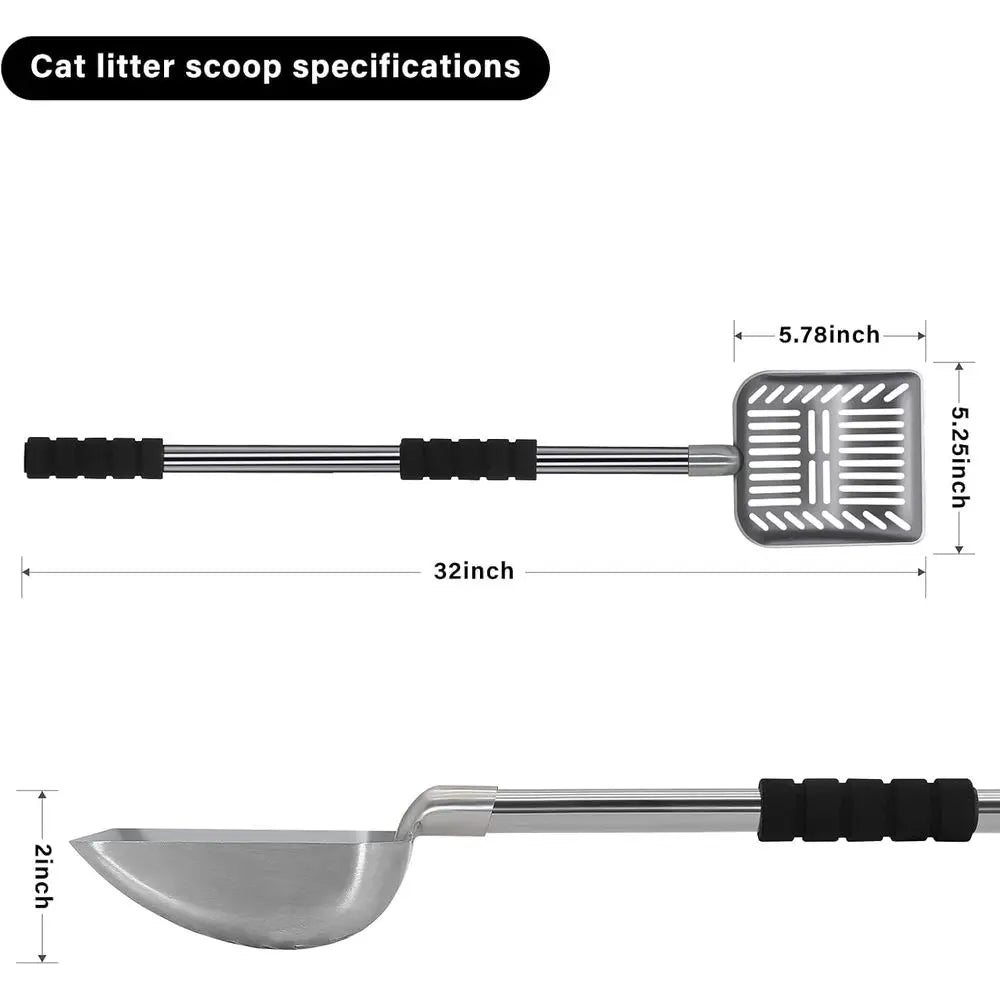 Metal Long Handle Kitty Litter Coop Scooper, Heavy Duty Cats Pooper Litter Box Pet Poop Shovel, Chicken Poop Scooper 32inch