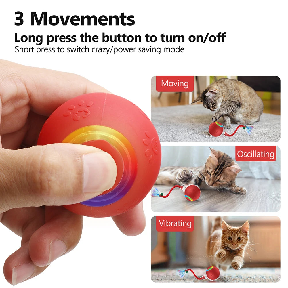 Cat Interactive Ball Toys W/Fake Tail Rechargeable Smart Pet Electric Toy Anti-Depression Automatic Rolling Ball for Indoor Cats