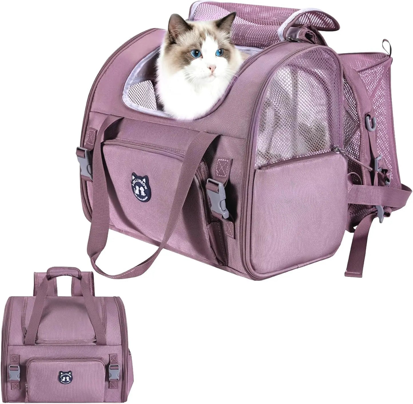 Expandable Cat Carrier Backpack for Large Cats - Airline Approved Pet Backpack for Travel, Hiking, Waterproof with Breathable Mesh, Up to 22lbs