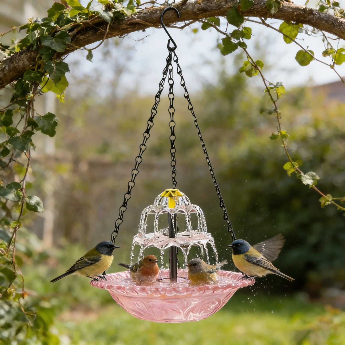 Solar Cascade Hanging Bird Bath Fountain Wildlife Feeder Outdoor Hanging Bird Bath with Solar Fountain for Garden Backyard Patio
