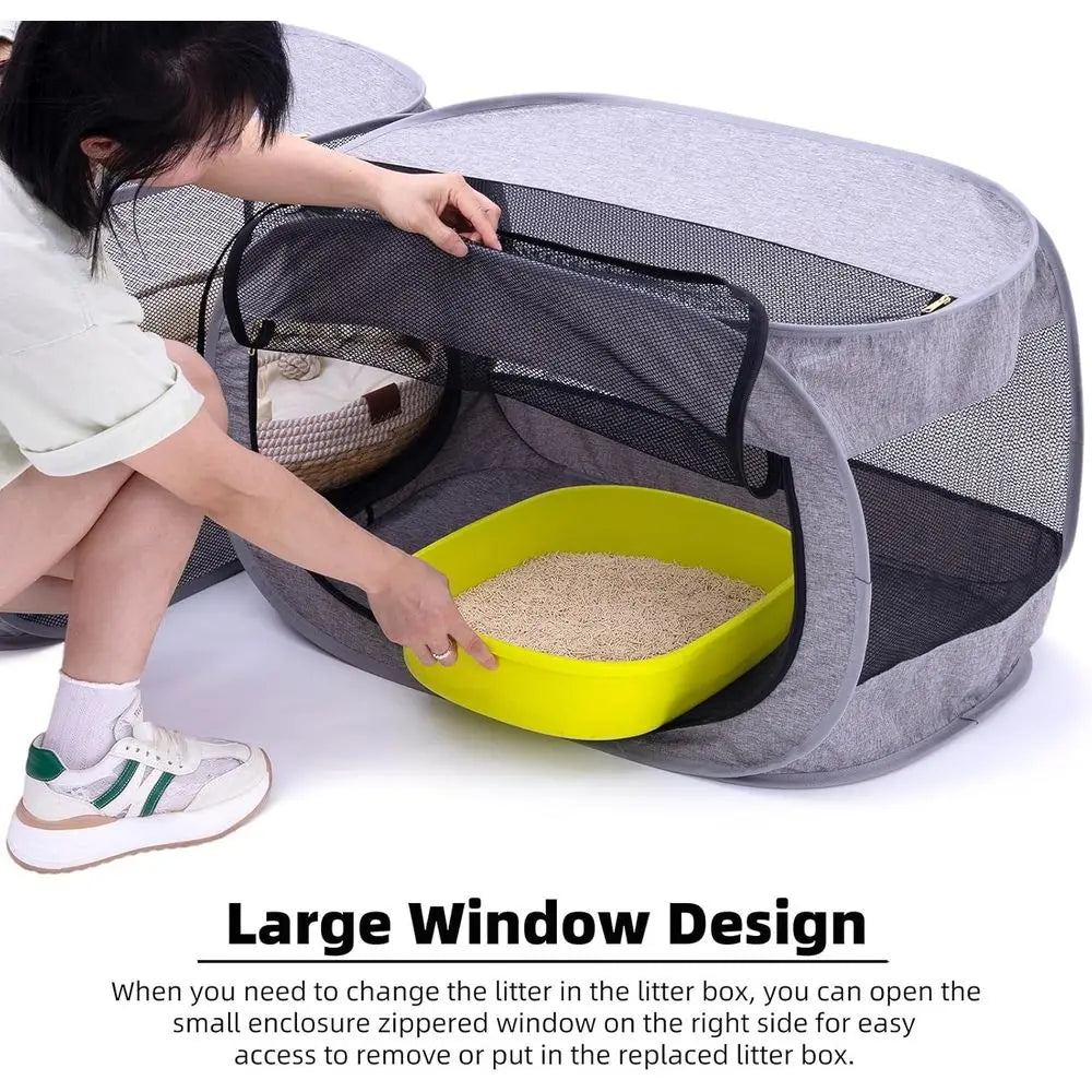 Compact Indoor Playpen for Cats with Integrated Litter Box, Ideal for Kittens and Small Dogs