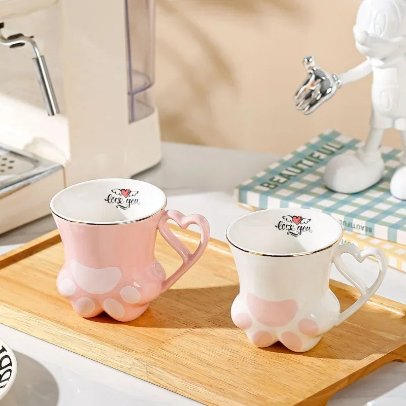 300ml Ceramic Cat Scratch Cup Mug Originality Cat's Paw Trace in Gold Ceramic High Appearance Level Teacup Couple