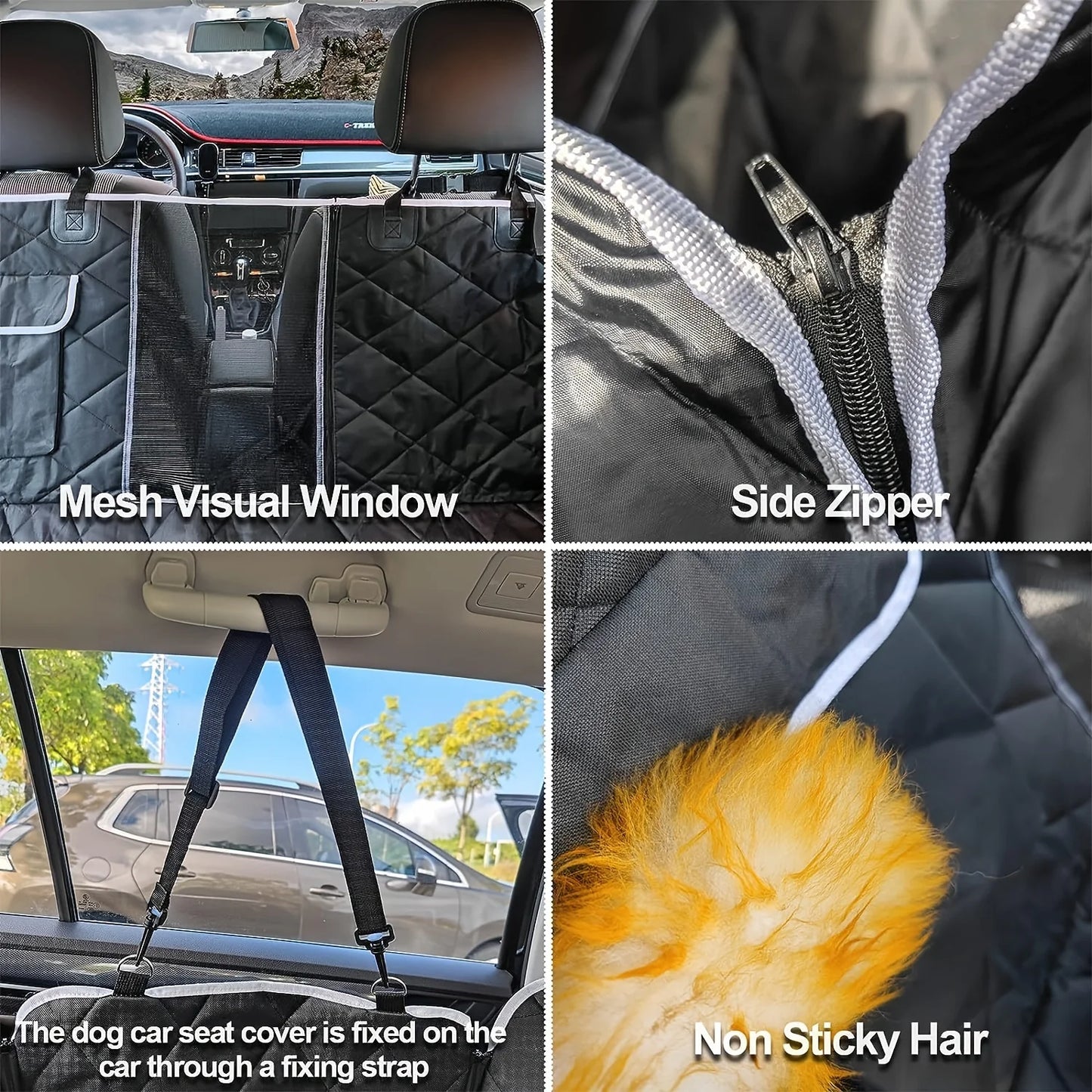 Durable Nylon Dog Car Seat Cover with Mesh Windows & Storage Pockets, Scratchproof & Non-Slip Pet Hammock, Universal Fit for Cars, Trucks, SUVs - Black with Green Leaf Design, Pet Car Accessorie