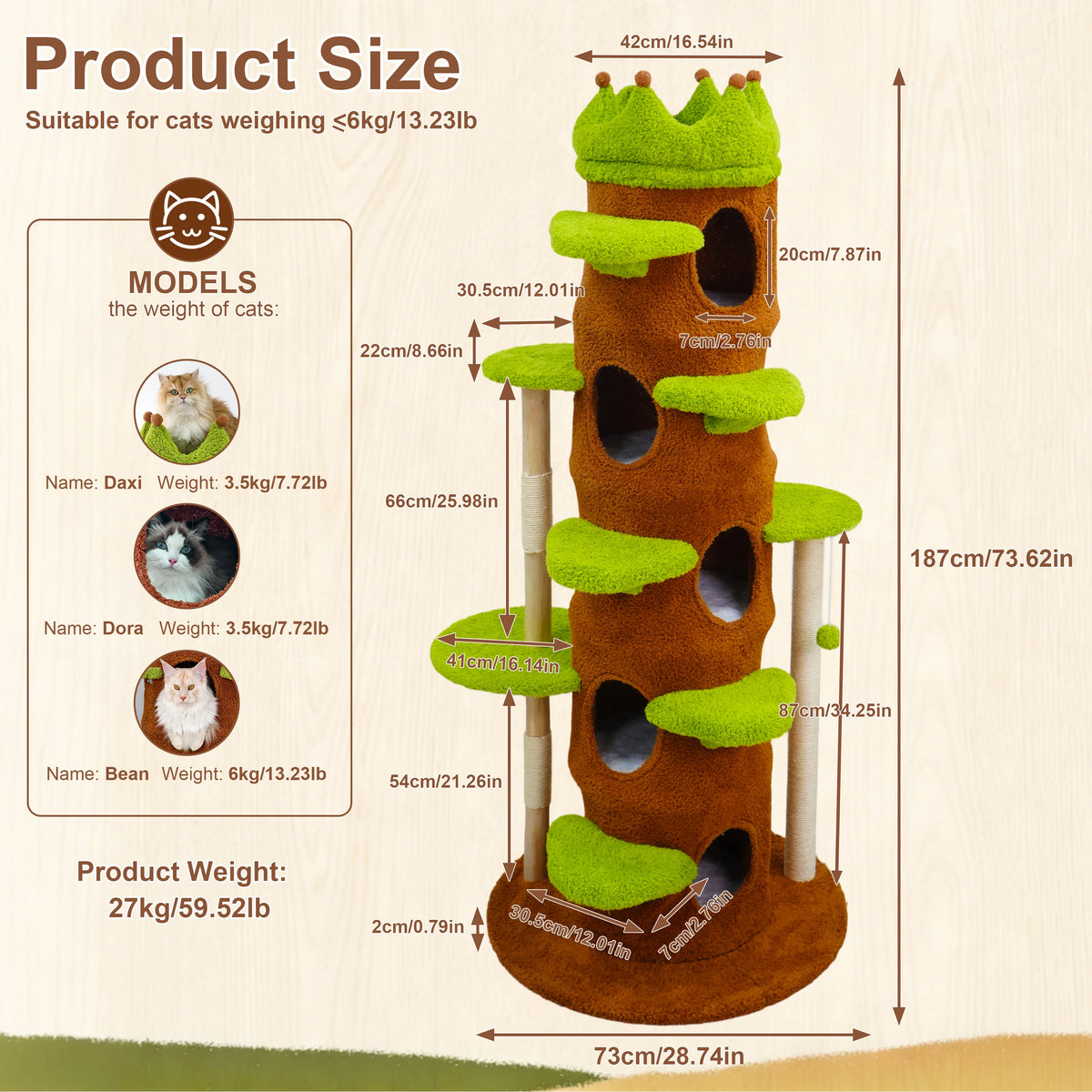 BORWART Cat Tree Tower With Scratching Post And Activity Center