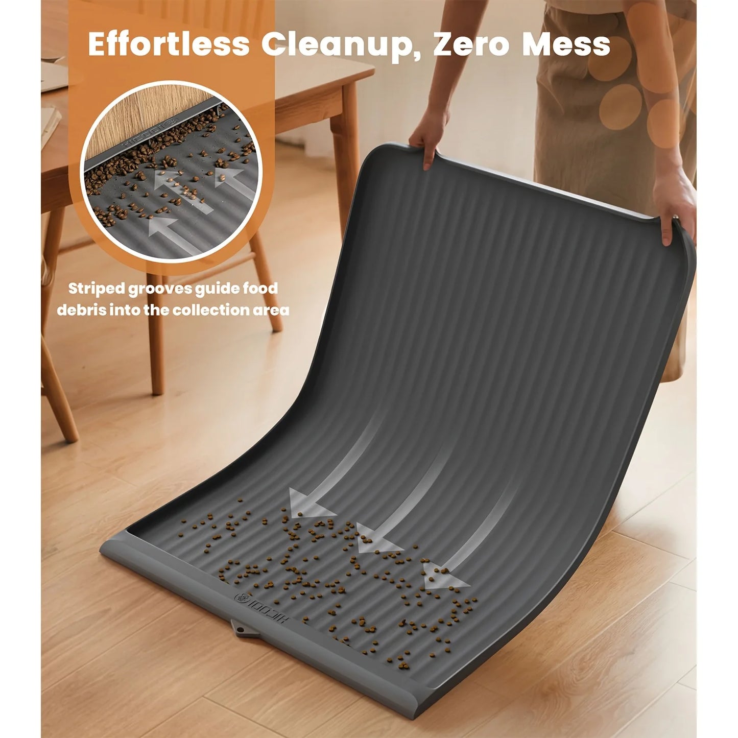 Dog for food Mat 36"x24", Waterproof Pet Feeding Mat With Diversion Grooves And Raised Edges, Large Non-Slip Dog Bowl Mat For Food And Water, Cat for food Mat For Floors, Easy To Clean, Grey