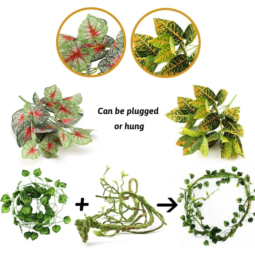 Artificial Hanging Vines for Reptile Plants, Terrarium Decor, Gecko & Bearded Dragon Accessories