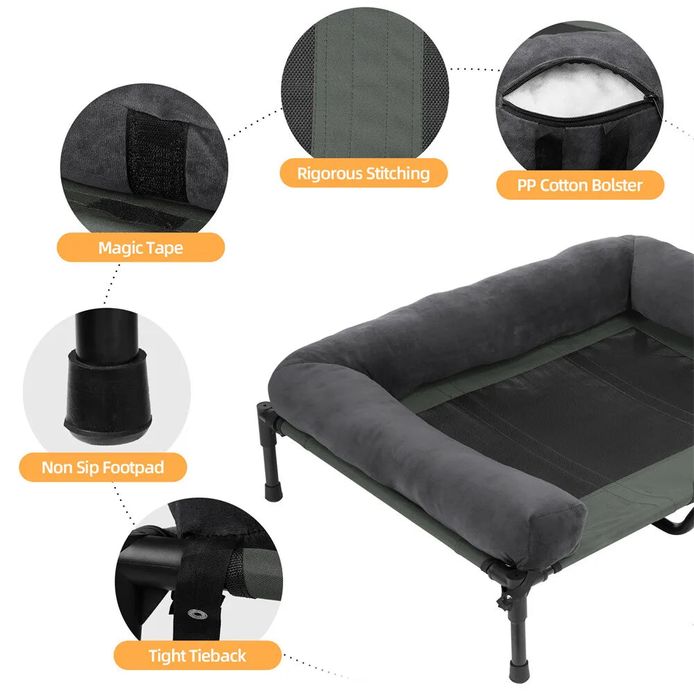 XXL XL Large Dog Bed Outdoor Raised Dog Bed with Cooling Breathable Mat and Soft Plush Mat Pet Puppy Camping Cot for Home Garden
