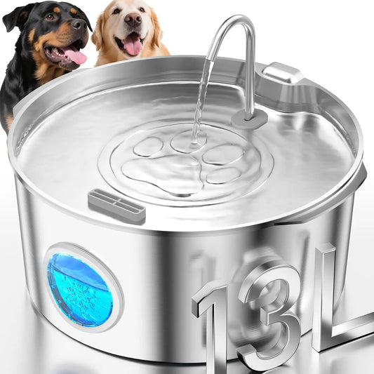 Large 3.4-Gallon Stainless Steel Pet Water Fountain with Quiet Pump for Multi-Dog Homes