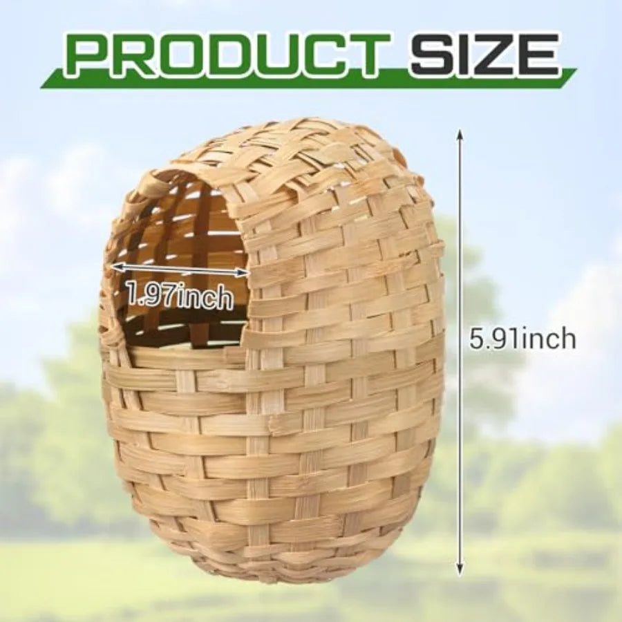 Bamboo Bird Nest For Cage Handwoven Natural Bird House Hook