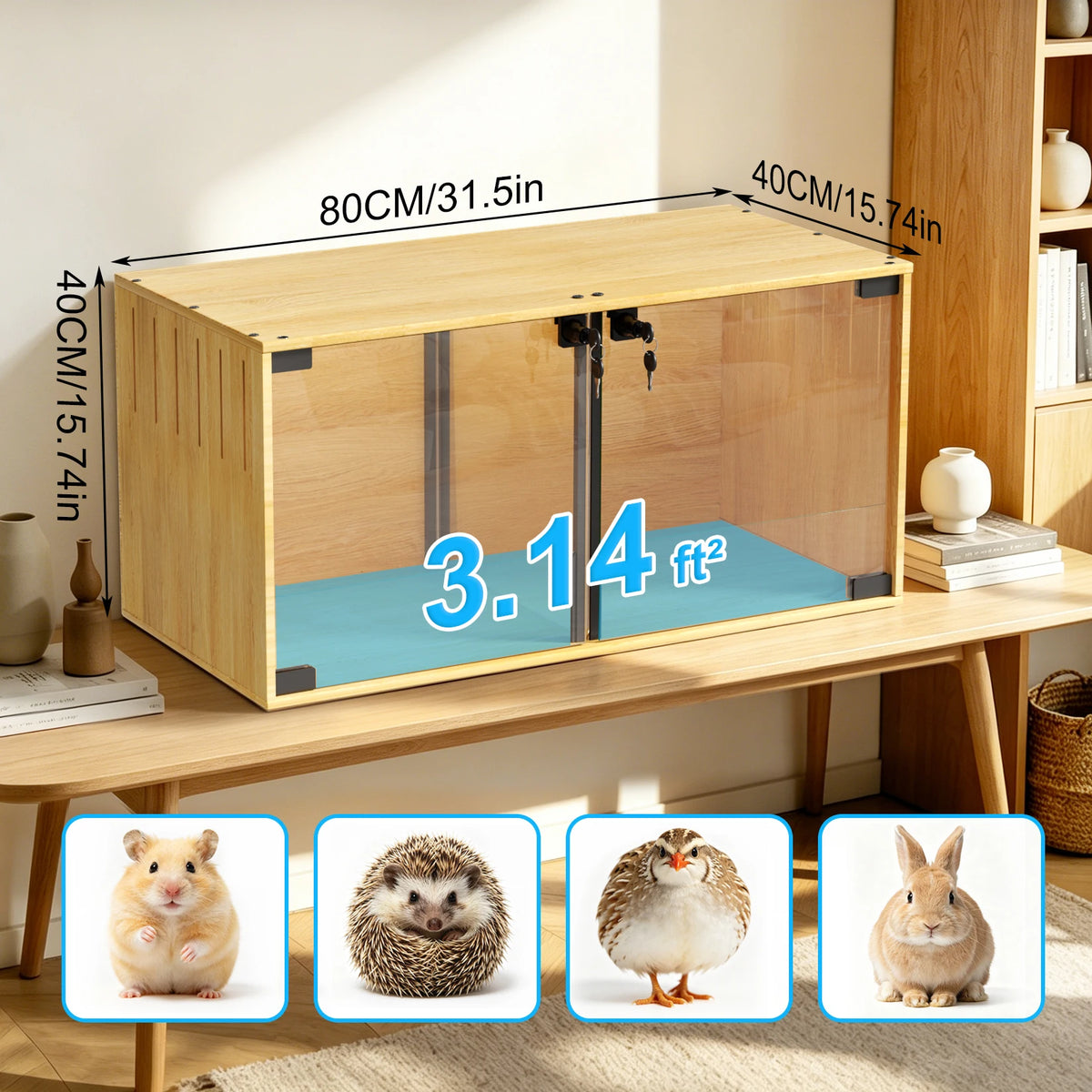 Wooden Hamster Cage With Dual Doors And Divider