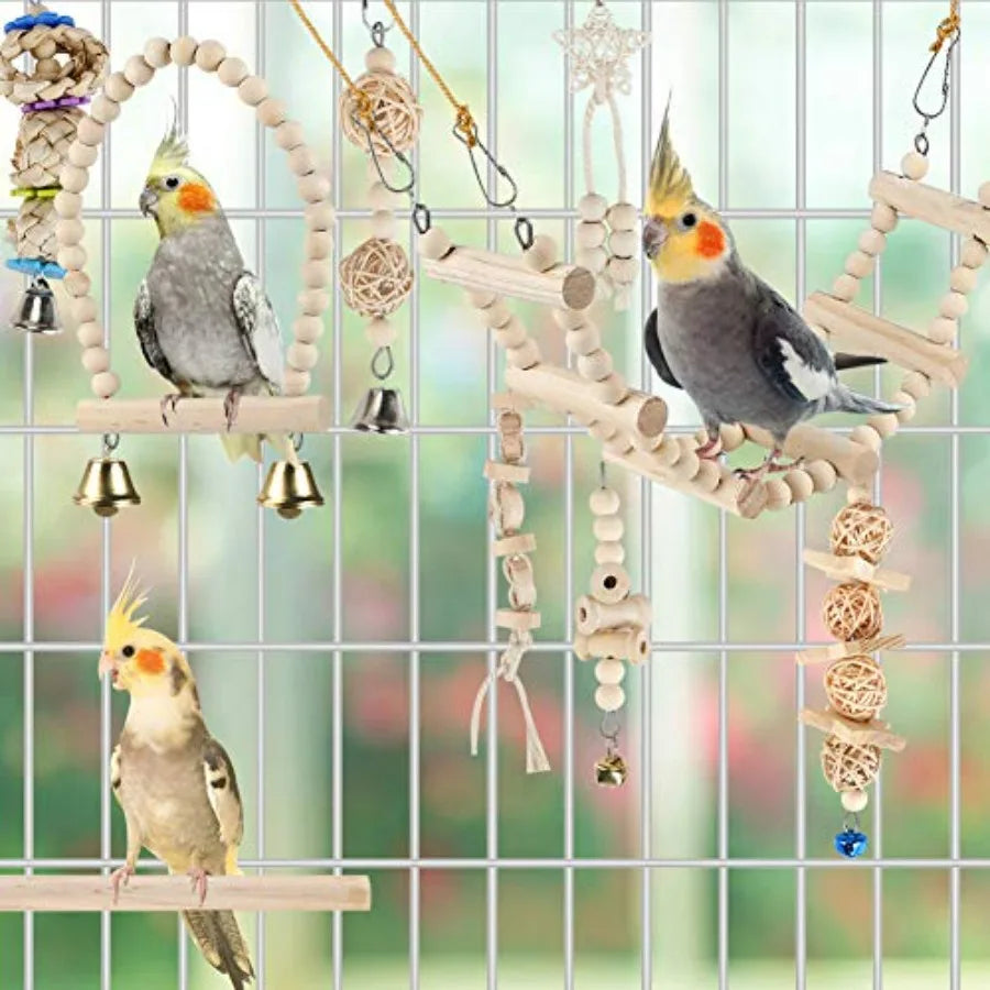 Parrot Swing Toys Chewing Perch Hammock Ladder Bird Cage Toys