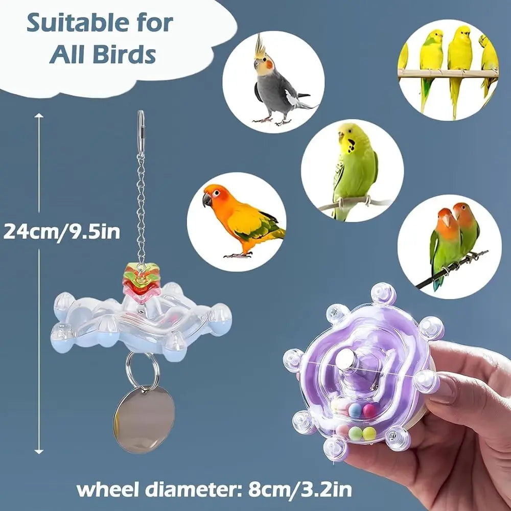 Bird Toys, Colorful Wheel, Interactive Spinner Rattle Parrot Toy, Cockatiel Toy or Bird Cage, Chewing Exercise or Conure, Budgie