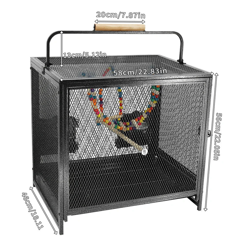 Heavy Duty Wrought Iron Travel Bird Cage With Wooden Perch
