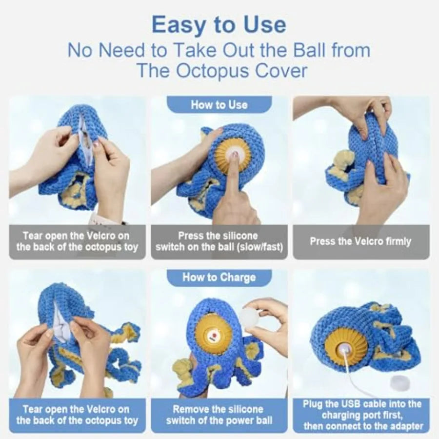 Interactive Dog Toys Octopus, Durable Automatic Jumping Dog Toy to Keep Them Busy, Squeaky Moving Tug of War Doggie Toy, USB Re