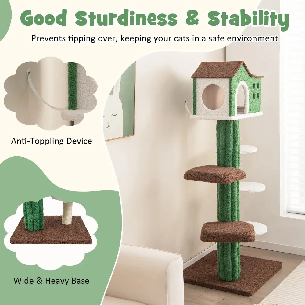 Cat Tree Tower With Sisal Scratching Posts And Plush Fabric