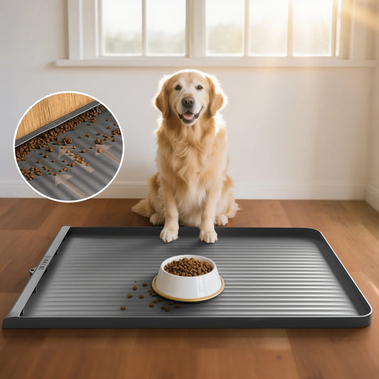 Dog for food Mat 36"x24", Waterproof Pet Feeding Mat With Diversion Grooves And Raised Edges, Large Non-Slip Dog Bowl Mat For Food And Water, Cat for food Mat For Floors, Easy To Clean, Grey