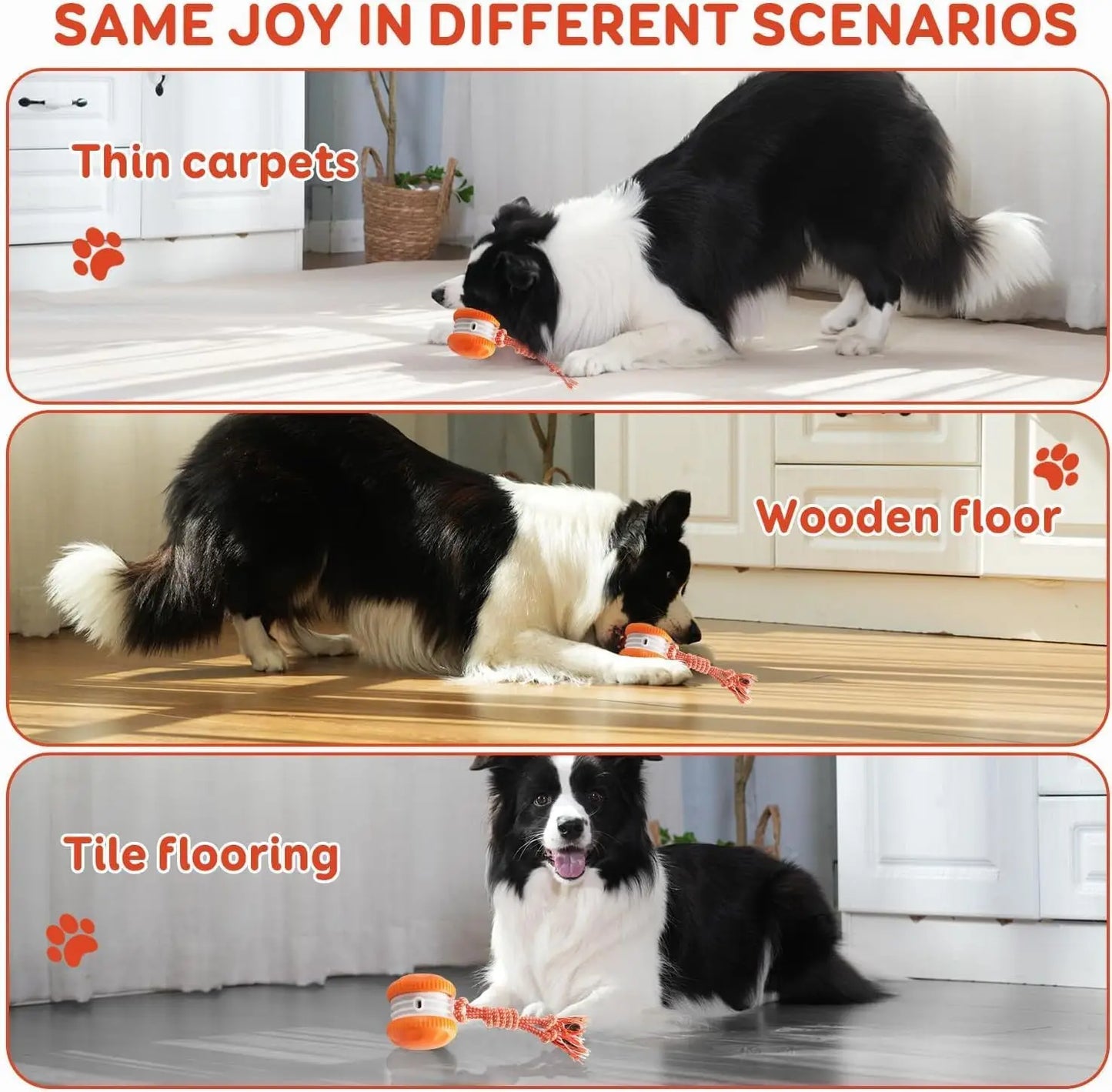 Interactive Dog Toy, Random Path Electric Rolling Ball with Rope for Boredom Relief (Orange)