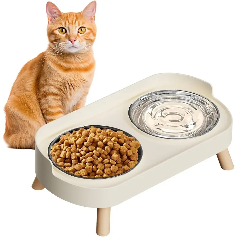Elevated Cat Bowl, Raised Food and Water Bowl Set for Indoor Cats, Splash Proof with 2 Stainless Steel Pet Food Bowls for Cats a
