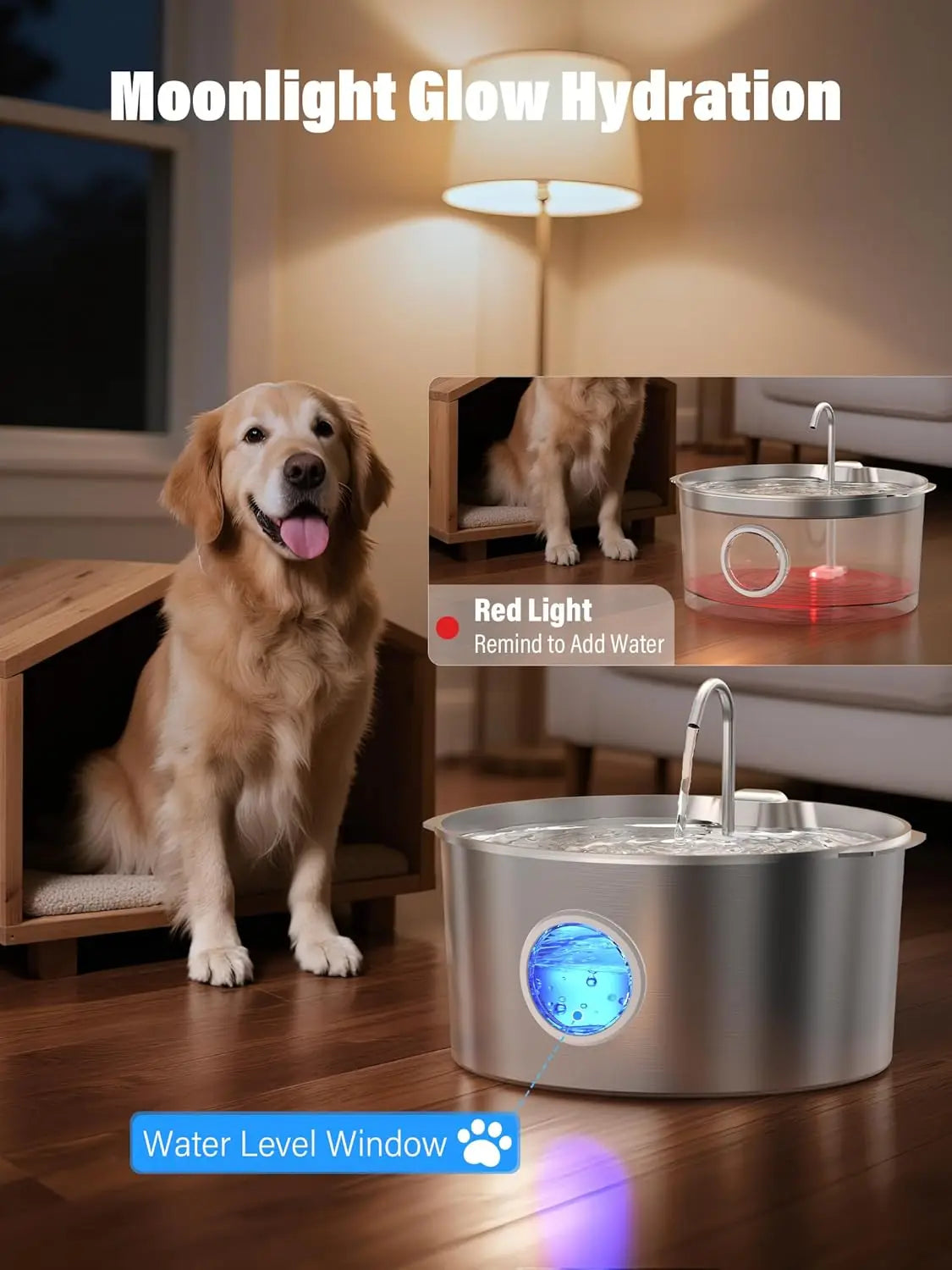 Large 3.4-Gallon Stainless Steel Pet Water Fountain with Quiet Pump for Multi-Dog Homes