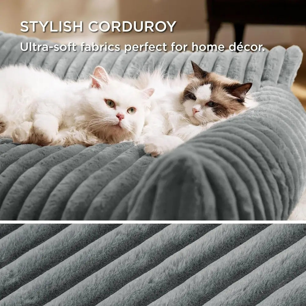 Cat Couch or Pets - Premium Sot Corduroy, Removable Washable Cover, Supportive Pet Chair, 24inch, Warm Grey