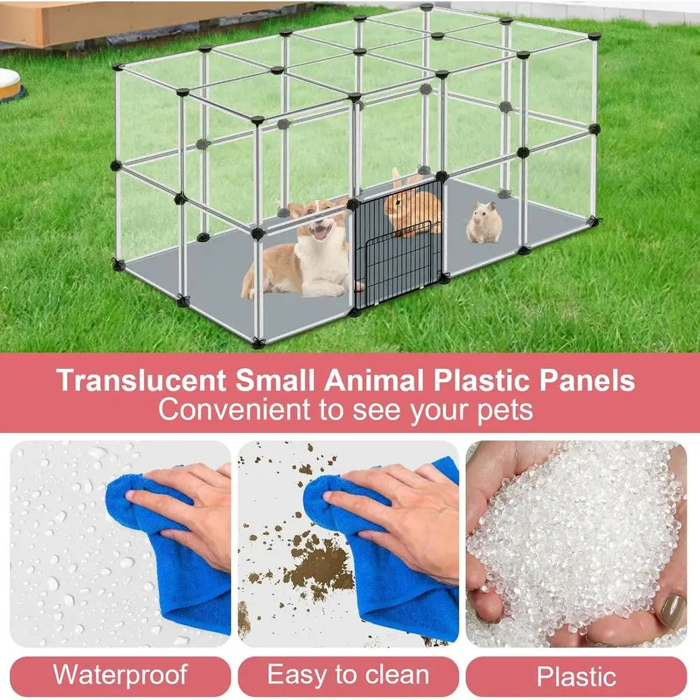 Compact 32-Panel Animal Playpen, 48 x 32 x 24 Clear Enclosure with Waterproof Mat, Ideal for Pets Indoor Use