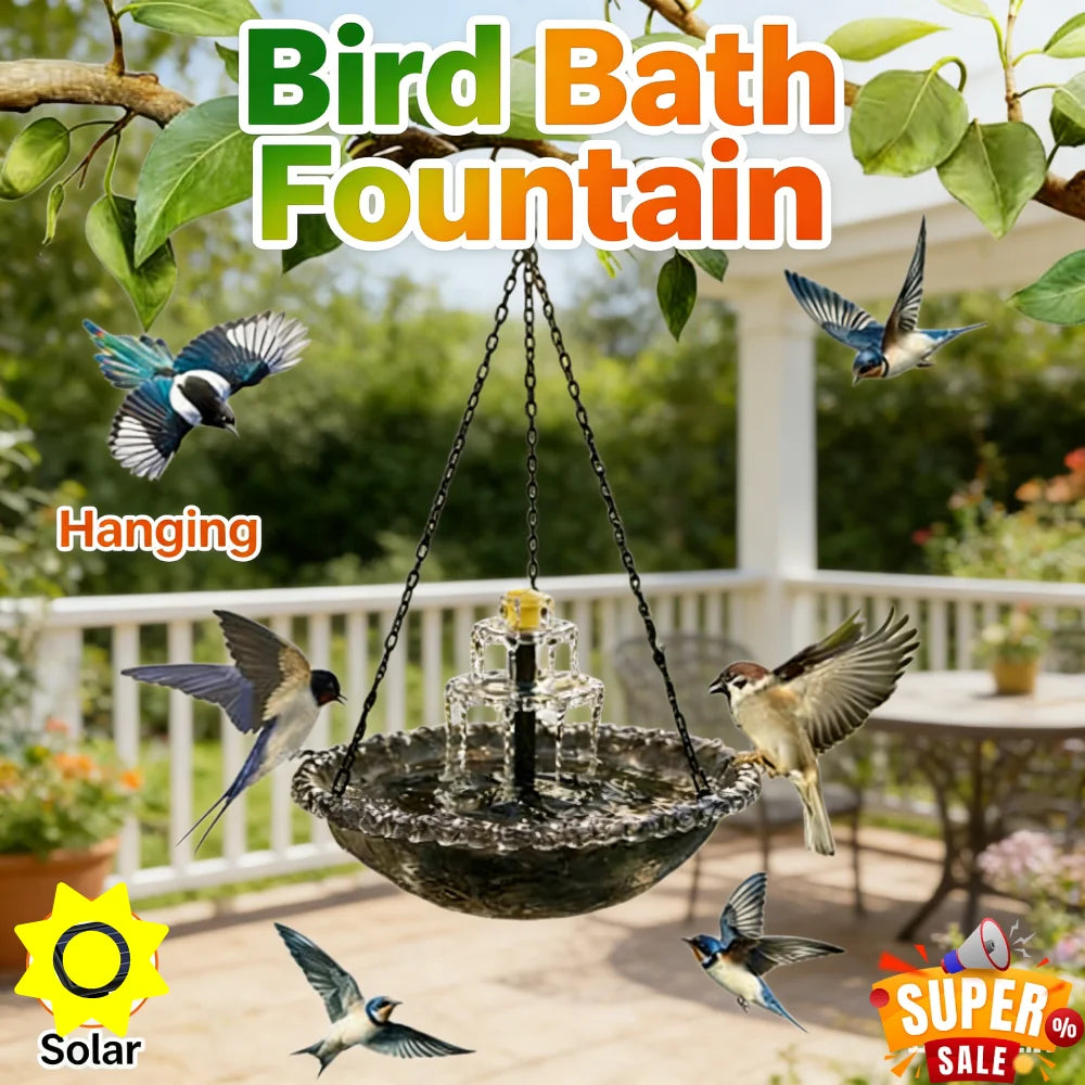 Solar Cascade Hanging Bird Bath Fountain Wildlife Feeder Outdoor Hanging Bird Bath with Solar Fountain for Garden Backyard Patio