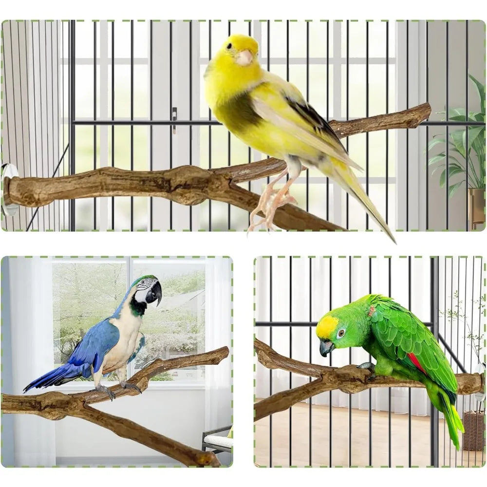 Natural Parrot Perch Grape Stick Grinding Fork Climbing Branches Chewable Cage Accessories for Small Birds 3PCS