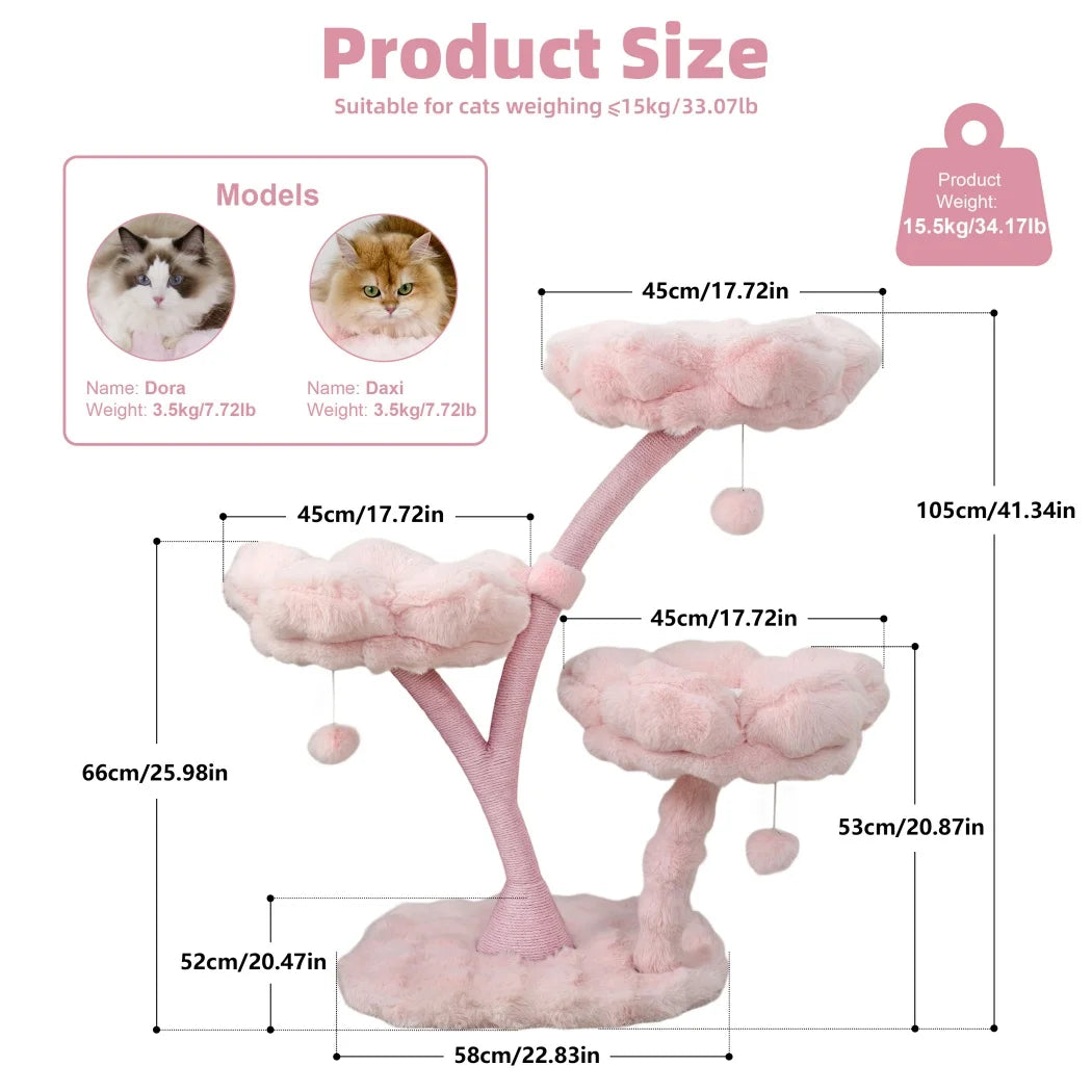 BORWART Cat Tree Tower With Scratching Post Cushioned Bed And Hanging Ball Toy