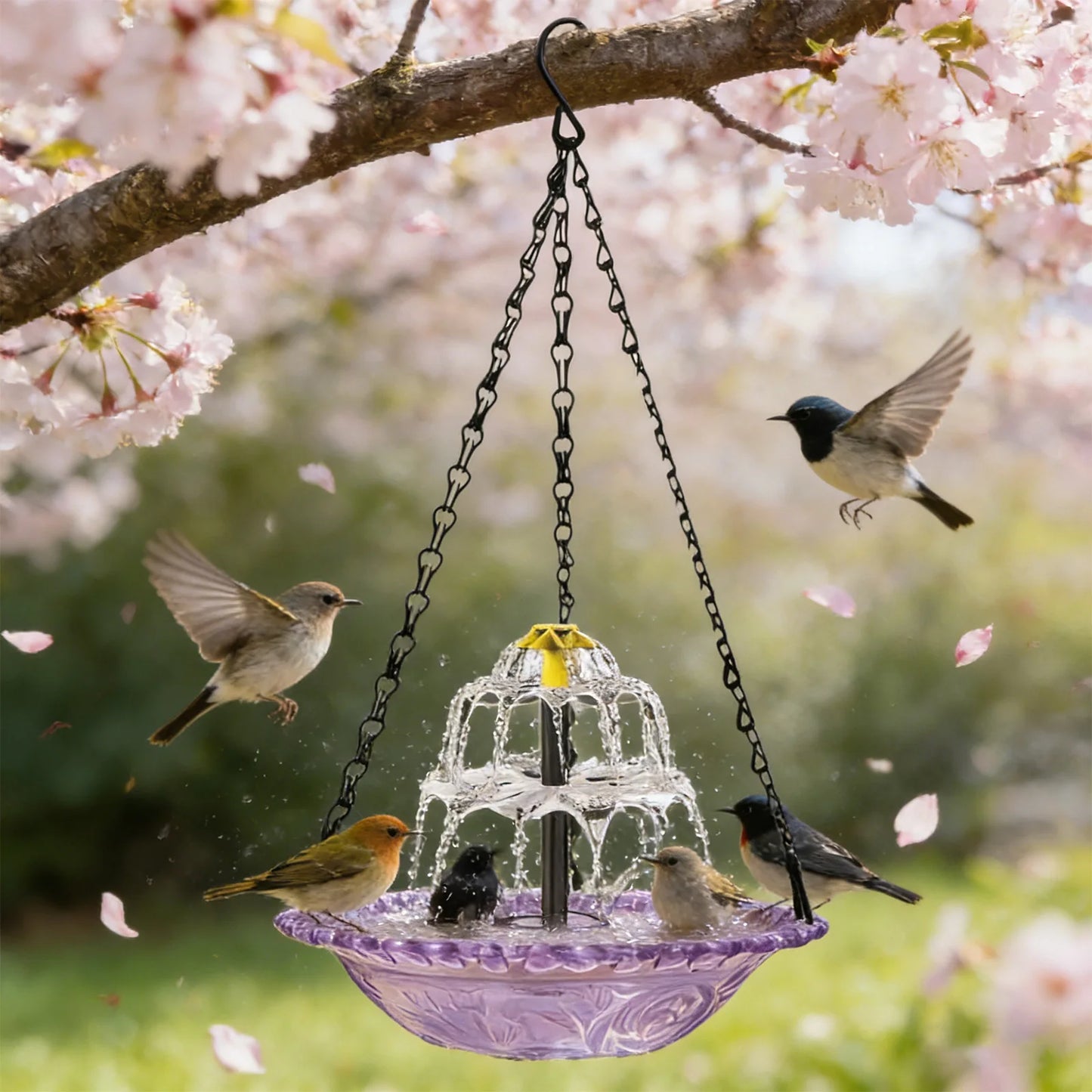Solar Cascade Hanging Bird Bath Fountain Wildlife Feeder Outdoor Hanging Bird Bath with Solar Fountain for Garden Backyard Patio