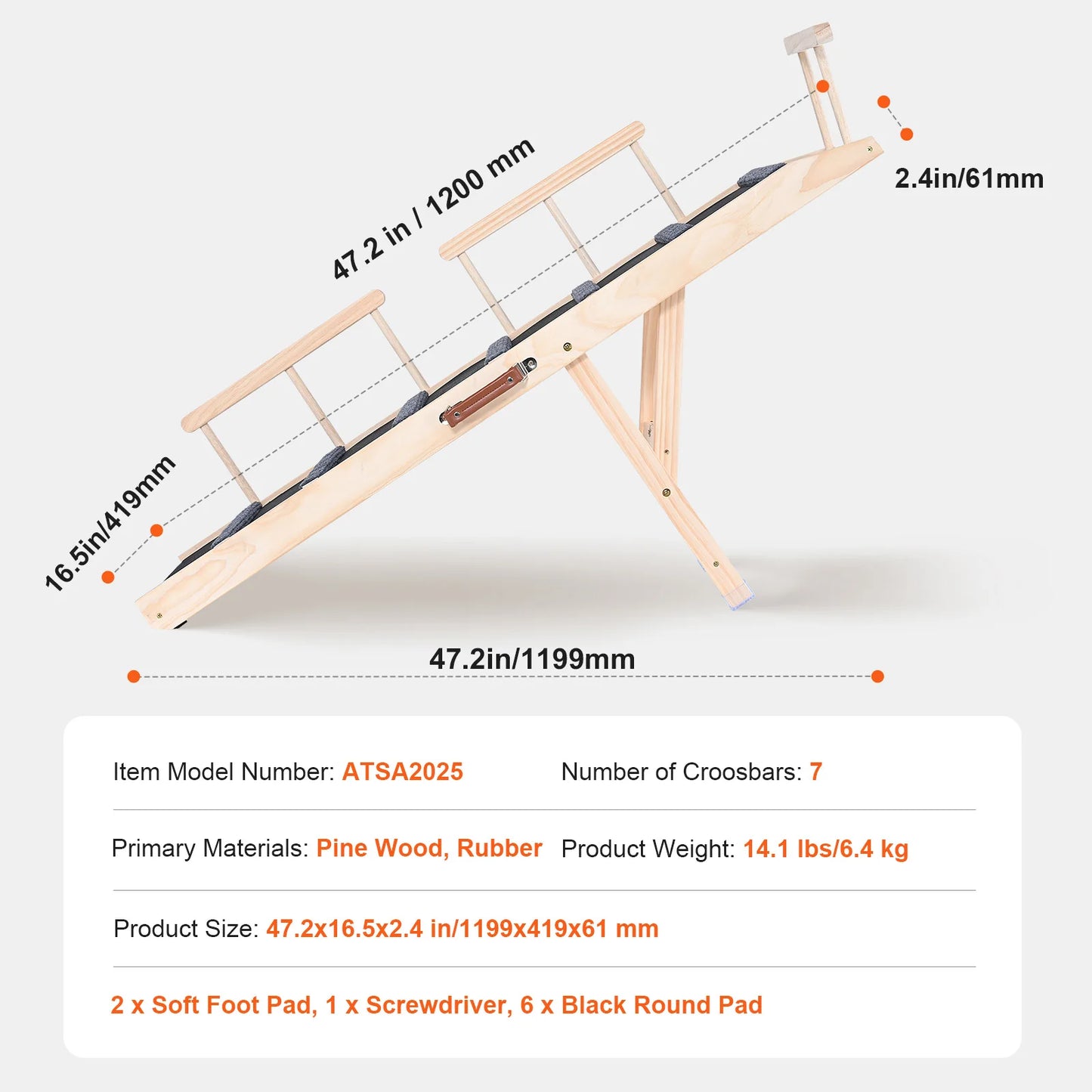 SucceBuy Dog Ramp Folding Ladder Anti-slip High Adjustable Wooden Pet Ramp Removable for Small Old Dog Climbing Stairs Sofa Car